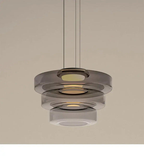 Layered Glass Pendant Light – Modern Amber, Green or Smoke Grey LED Suspension in smoke grey finish.
