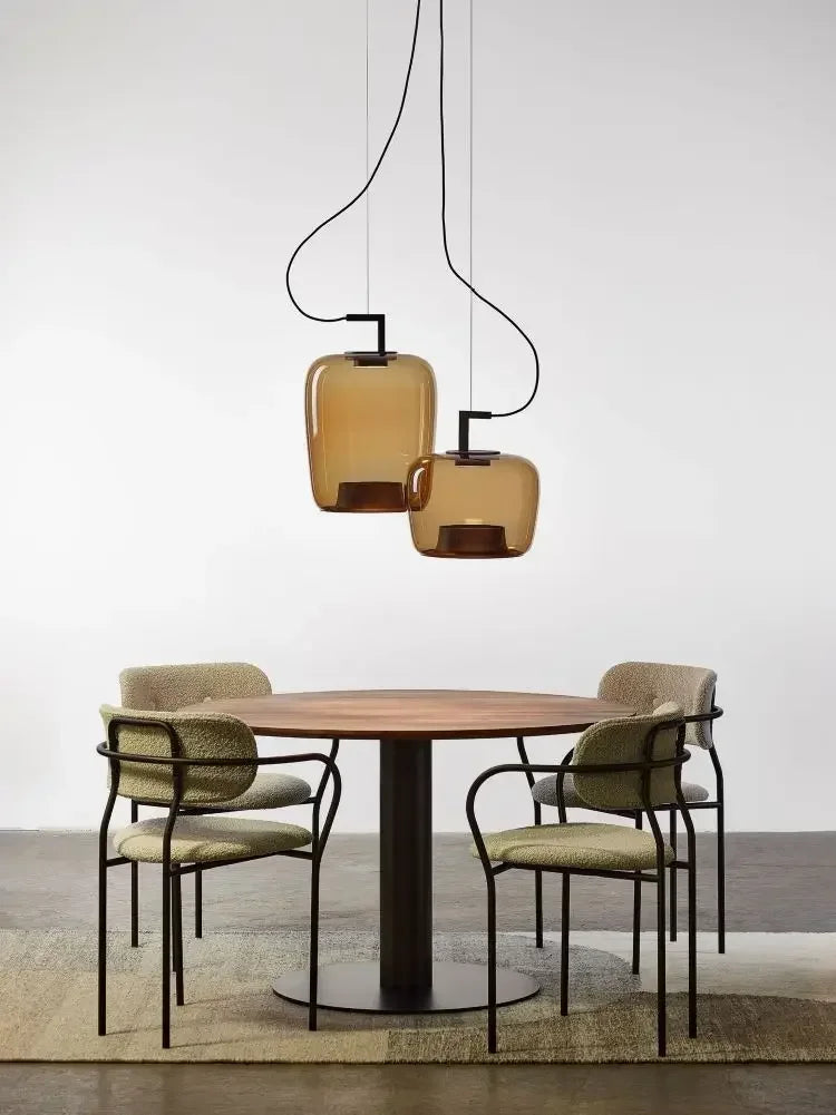 Modern Glass Pendant Light with Iron Detailing