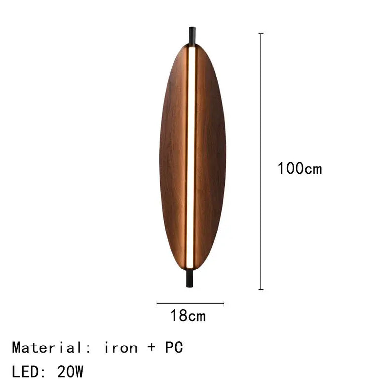 Modern Brown Leaf Wall Light – Sculptural LED Wall Sconce in Metal dimensions with a rich brown finish and vertical LED glow.