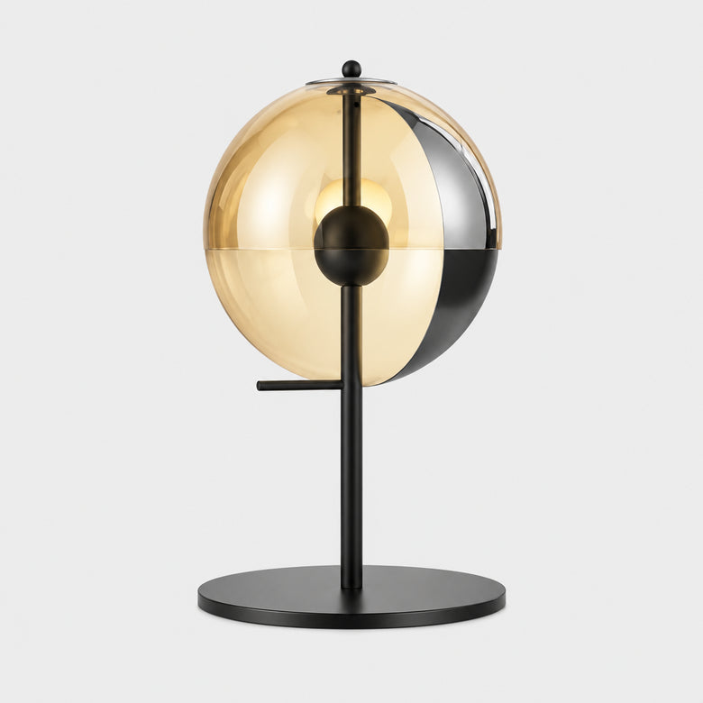 Bauhaus Geometric Smoked Glass Table Lamp – Black Iron, E27