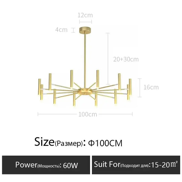 Modern Starburst LED Chandelier – 24-Light Sculptural Ceiling Statement dimensions and specifications.