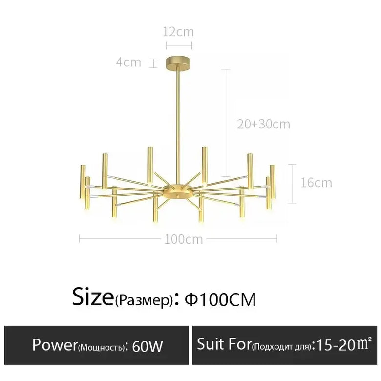 Modern Starburst LED Chandelier – 24-Light Sculptural Ceiling Statement dimensions and specifications.