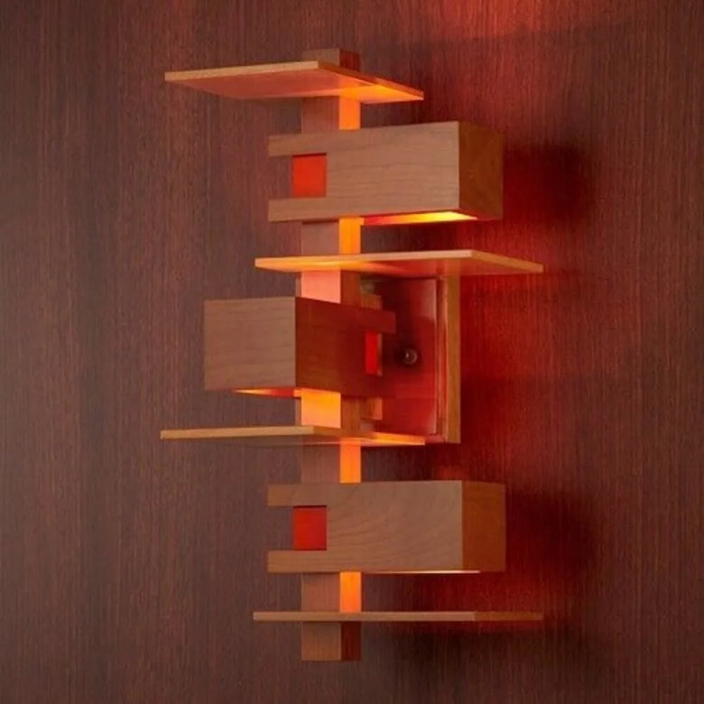 Modern Geometric Wood Wall Light with Sculptural Design
