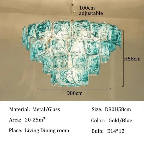 Blue Glass Chandelier with Polished Chrome Finish