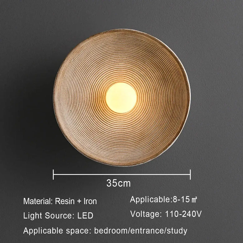 Circular Resin Wall Light With Grooved Finish
