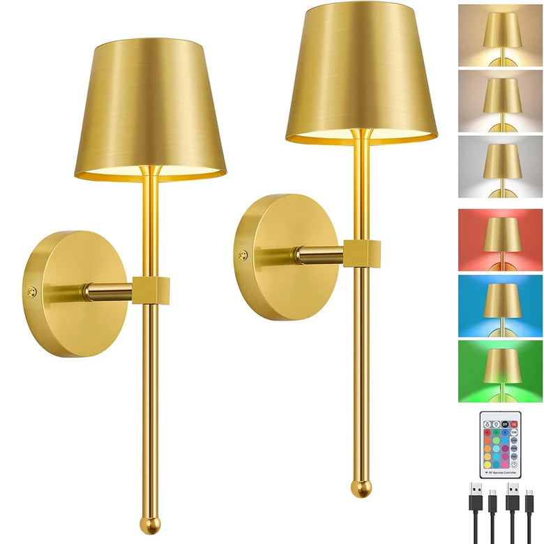 Classic Cordless Wall Sconces, Set of 2 – Rechargeable, Remote