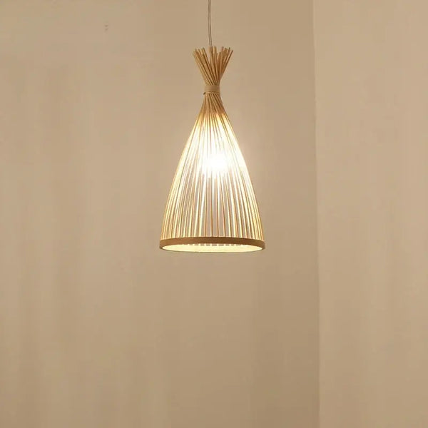 Simple Wicker lamp shade, hand-woven bamboo design, eco-friendly lighting fixture for warm ambiance.