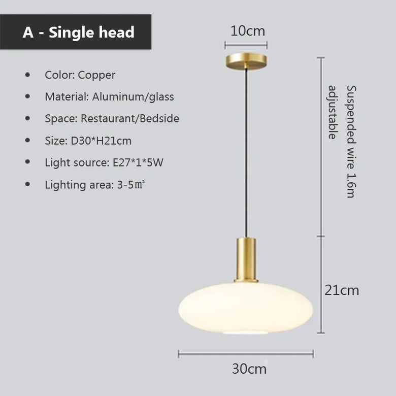 Nordic Glass Pendant Light with Brass Detail