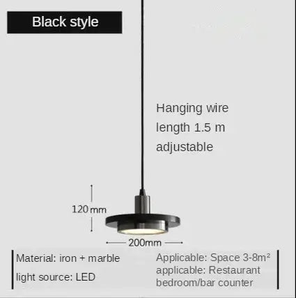 Marble LED Pendant Lights – Modern Elegance Redefined in black style with adjustable hanging wire and LED source.