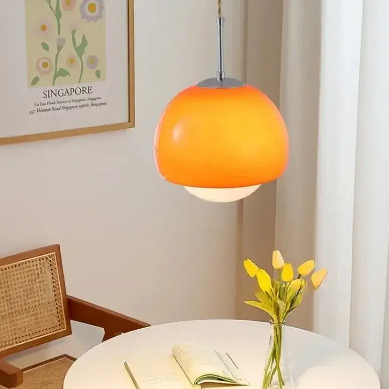 Glossy Dome Pendant Light in Orange, Beige & Red