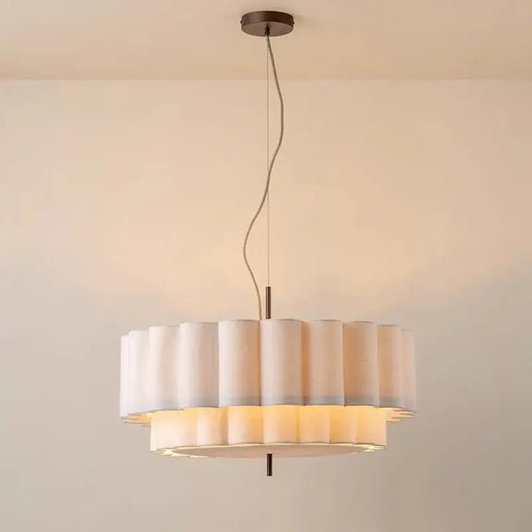 Wabi-Sabi Fabric Pendant Light – D45cm to D65cm with soft pleated shade, adjustable suspension, and warm LED light.