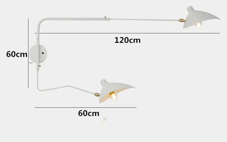 Swing Arm Nordic Loft Wall Lamp with adjustable arms, white finish, perfect for large spaces, 120cm long.