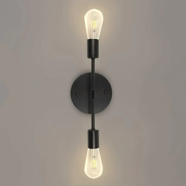 Double Wall Lights in modern style with black finish and two exposed bulbs.