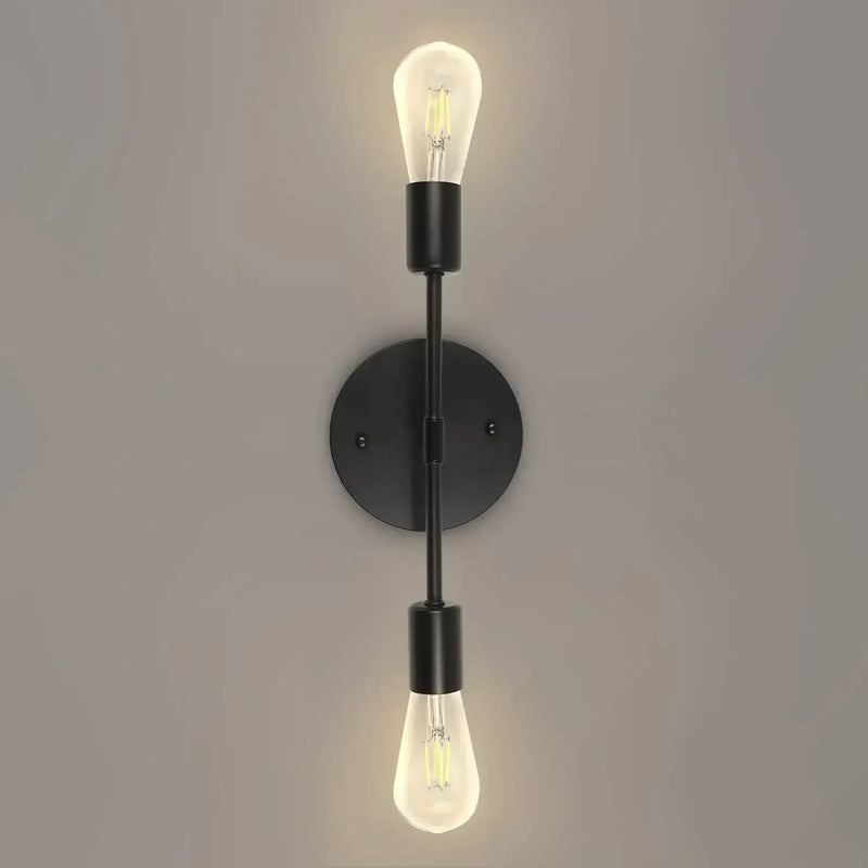 Double Wall Lights in modern style with black finish and two exposed bulbs.