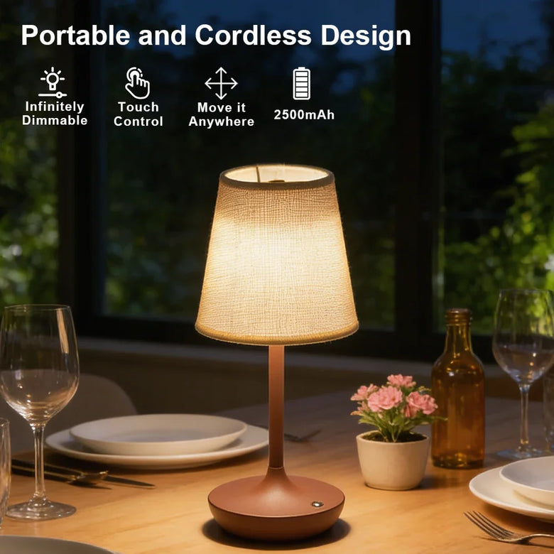 Classic Fabric Cordless Table Lamp – Rechargeable, Touch Dimmer