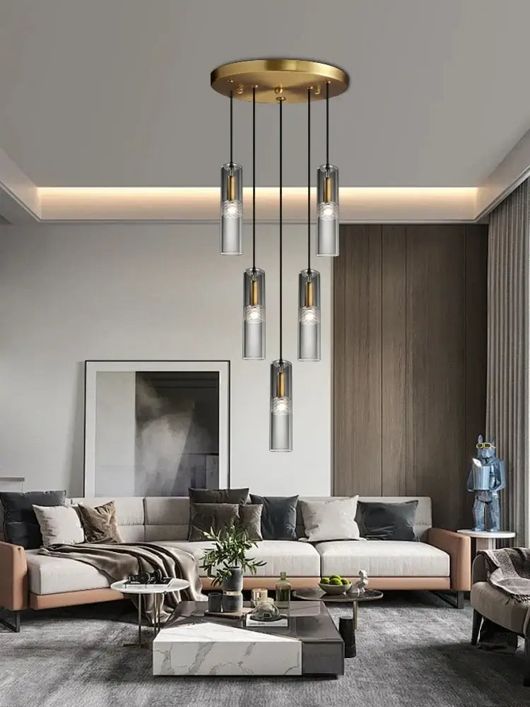 Modern Luxury Copper Crystal Ceiling Long Chandeliers Multiple Styles