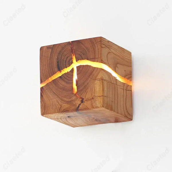 Natural Wood Wall Lights made from solid wood and epoxy resin for unique light diffusion.