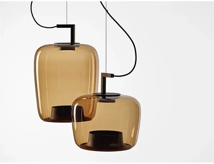 Modern Glass Pendant Light with Iron Detailing