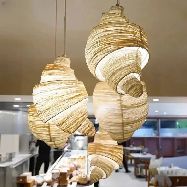 Spiral Fabric Pendant Light with Iron Base