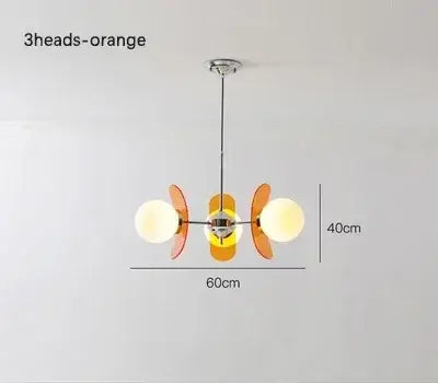 Rare Mid-Century Orange Plexiglass Chandelier: A Unique Vintage Gem with orange reflectors and white glass balls.
