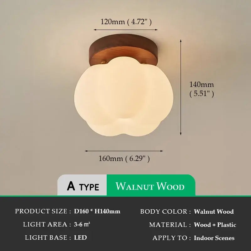 Modern Pumpkin Ceiling Light – Walnut Wood Flush Mount Fixture for Hallways, Bathrooms & Bedrooms