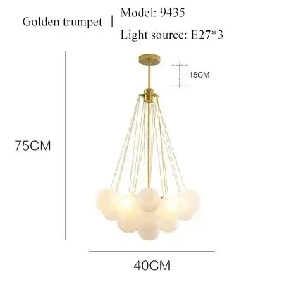 Contemporary Frosted Glass Ball & Gold Chain Chandelier showcasing modern design and elegant frosted glass illumination.