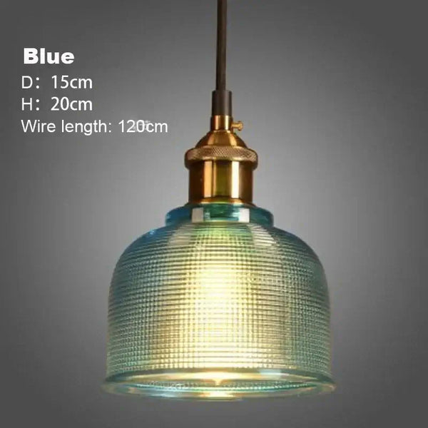 Illuminate Your Space: Stained Glass Retro Glass Chandelier in blue with detailed dimensions and wire length.