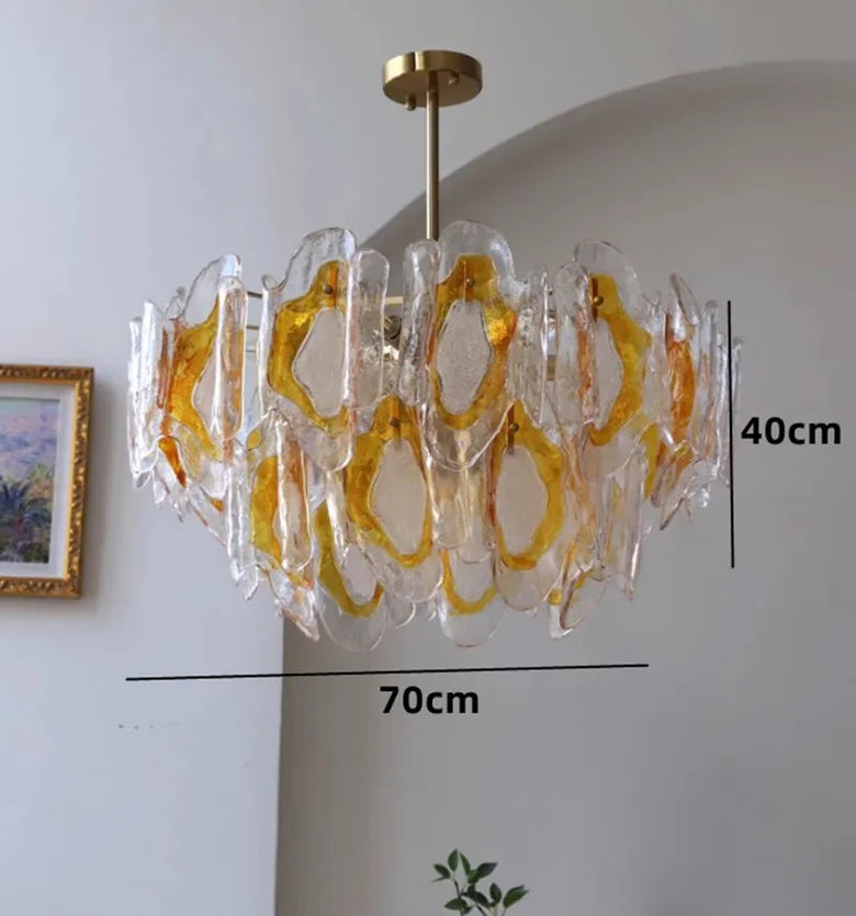 Vintage Amber Glass Chandelier – Russet Stained Glass Ceiling Light