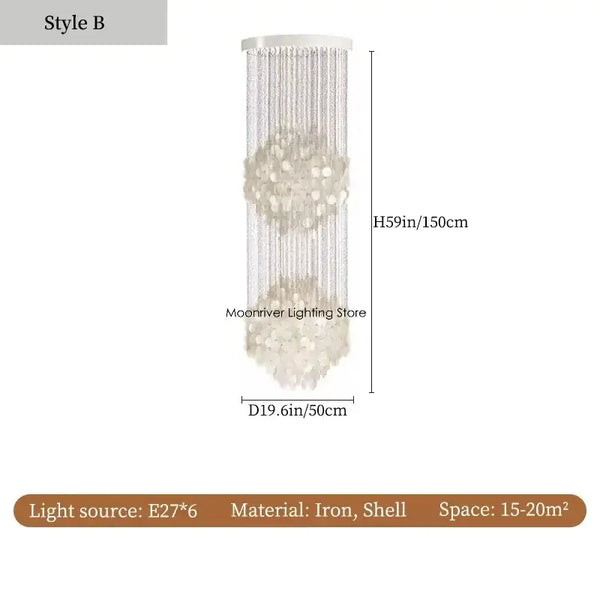 70s Retro Shell Multi-String Light Pendant showcasing elegant shell accents and versatile lighting options.