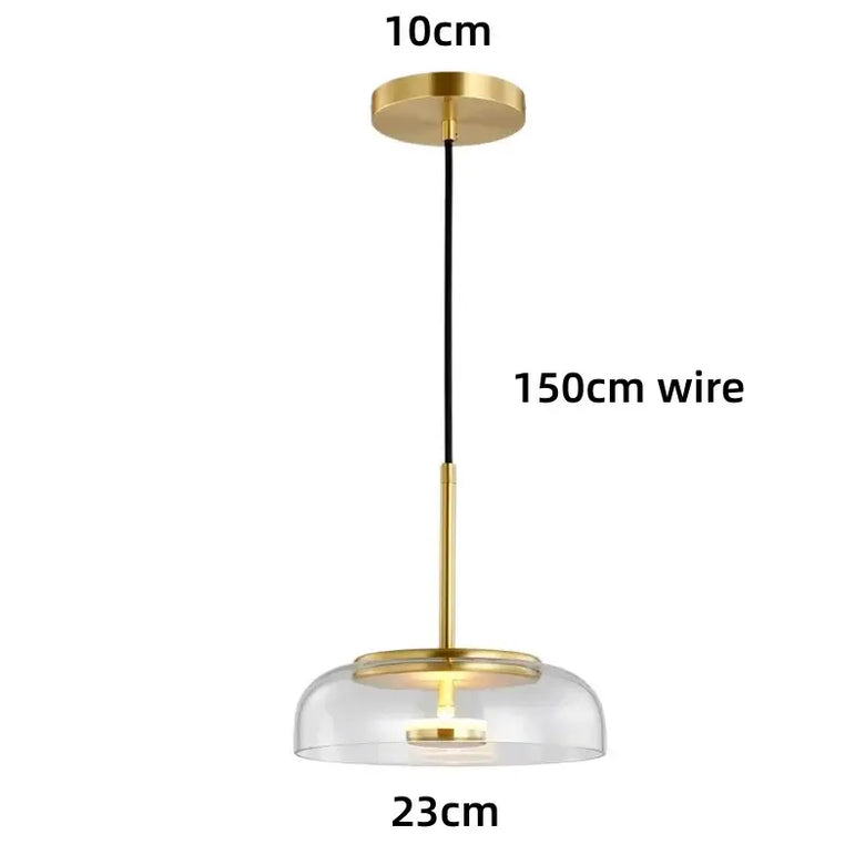 Retro 80s Transparent Large Pendant Lamp with clear glass shade and gold accents, 150cm wire length.