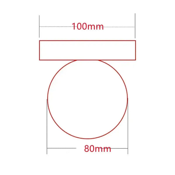 Schematic design of Colourful Macaron LED Wall Lamp 10/12cm with dimensions 100mm by 80mm in red outline.