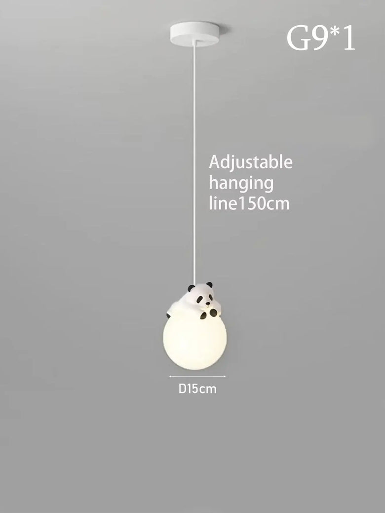 Adorable hanging lamp featuring a panda design with a soft glowing orb, perfect for playful room decor.