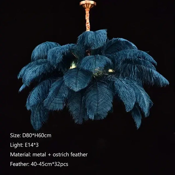 Nordic Feather Pendant Light – Art-Inspired Modern Ceiling Chandelier featuring elegant teal ostrich feathers.