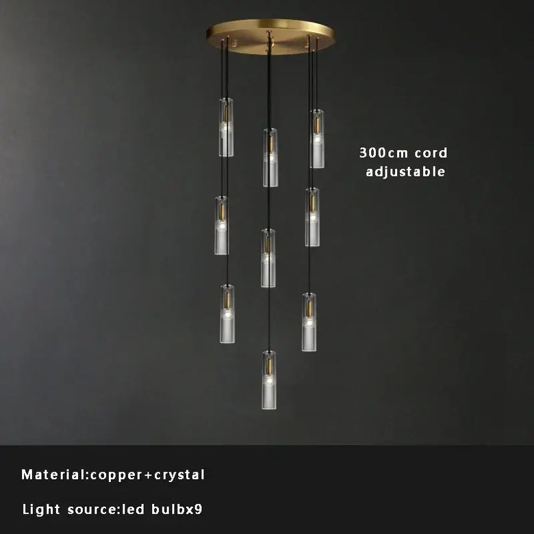 Modern Luxury Copper Crystal Ceiling Long Chandeliers Multiple Styles