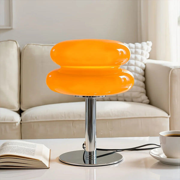 Stacked Orange Mushroom Table Lamp with Chrome Base