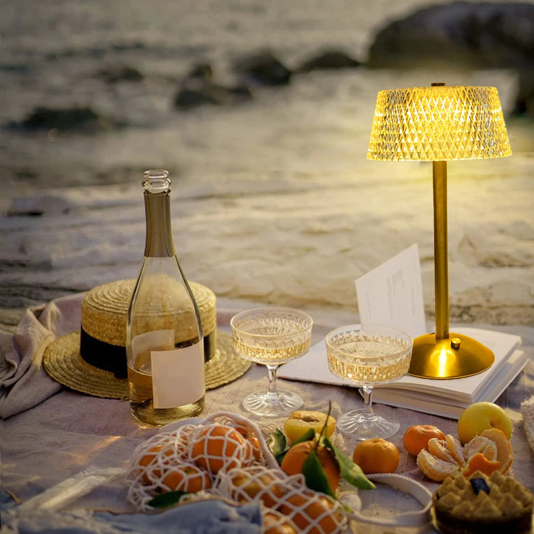 Art Deco Faceted Cordless Table Lamp – Rechargeable, Gold