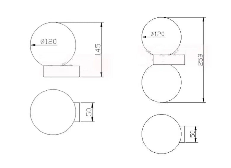 Chic Dual Bubble Wall Light - Modern & Versatile Lighting technical drawing dimensions and design details
