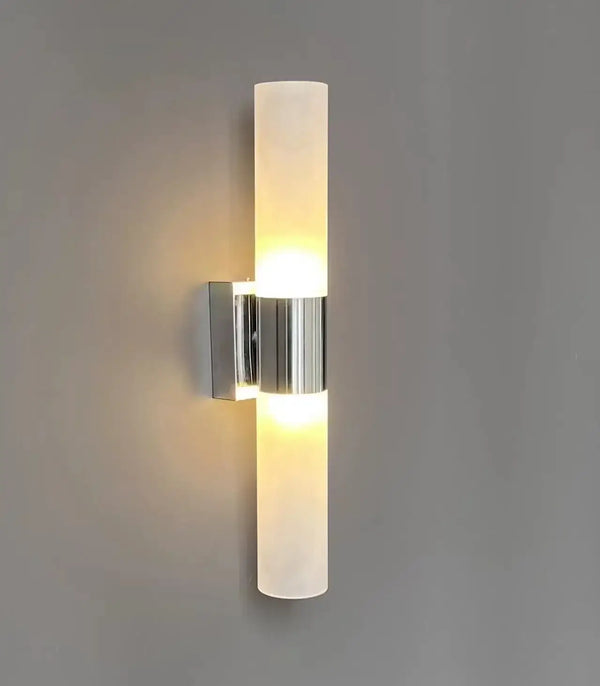 Large Modern LED Wall Lamp (42cm) with luxurious gold finish and acrylic lampshade illuminating a wall.