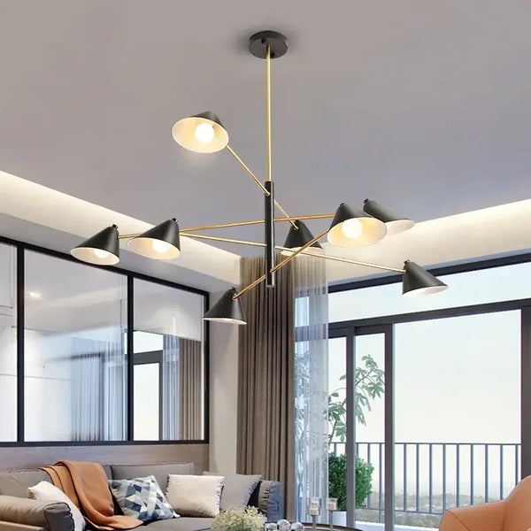 Cone Shaped Classic 50s Pendant Light illuminating a modern living room with stylish decor.