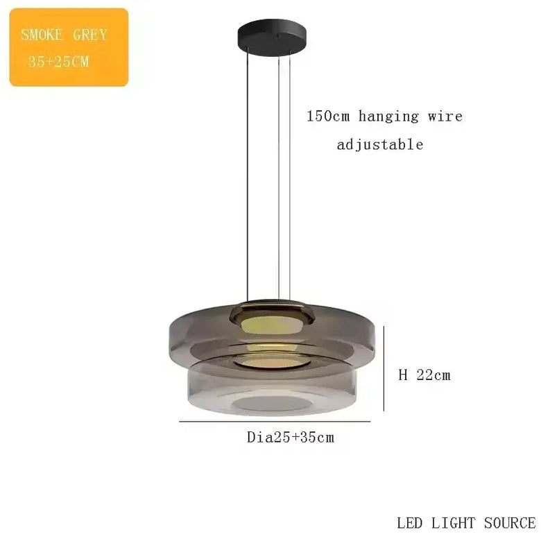 Layered Glass Pendant Light with smoke grey design, adjustable 150cm hanging wire, and modern style for contemporary spaces.