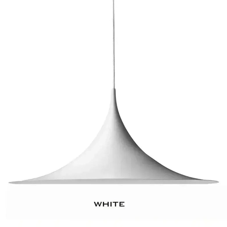 Scandi 70s Danish Pendant Lamp – Minimalist Metal LED Chandelier for Dining & Living Spaces in white finish.