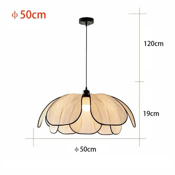 Black and White Rattan Flower Lamp Shade showcasing its Nordic Wabi Sabi design and dimensions.