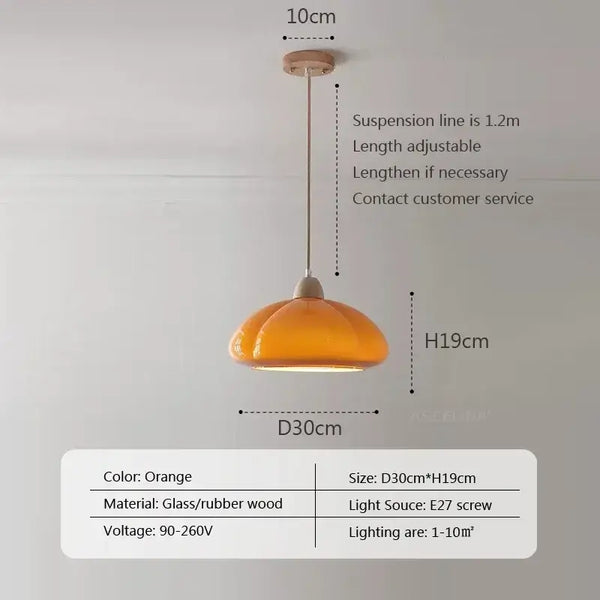 The Ideal Modern Kitchen Glass Pendant in orange with adjustable suspension and quality glass material.