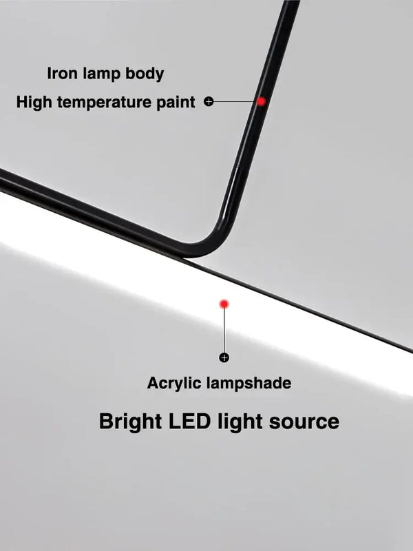 Close-up image showing features of Retro 70s Neon Kitchen Island Pendant in Black or White, including iron lamp body and LED light source.