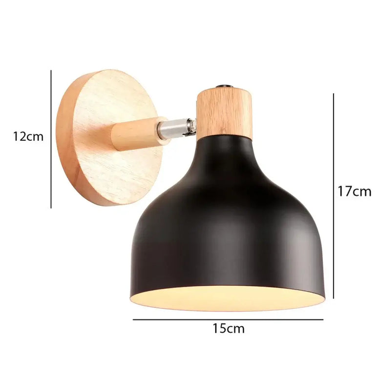 Collection of Modern Nordic Wooden Wall Lights - stylish black lamp with wooden accents and measurements