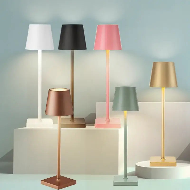 LED Rechargeable Modern Touch Desk Lamp collection featuring six stylish designs and colors.