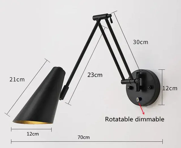 Vintage Loft Bedside Reading Light Fixture with adjustable arm and downward shade, perfect for focused illumination.