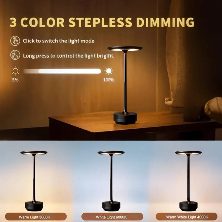 Minimalist Disc Cordless Table Lamp – Rechargeable, Touch Dimmer