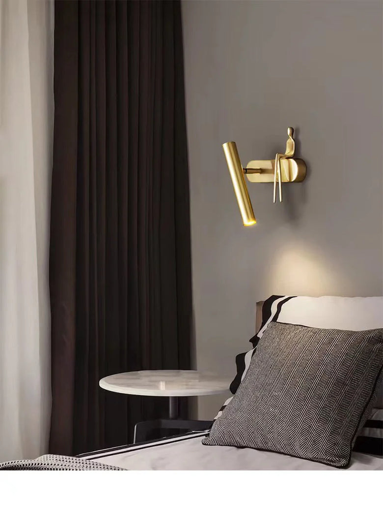 Minimalist Wall mounted Light with Seated human figure, Gold/Black