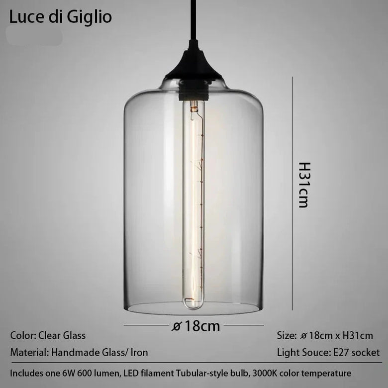 Nordic Mouth-Blown Glass with LED Filament Pendant Light